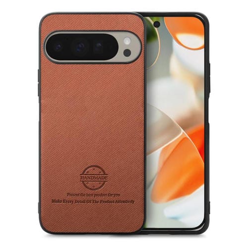 Funda para Teléfono Google Pixel 9 Pro XL con Parte Trasera de Piel y Tejido de Sarga (Marrón)