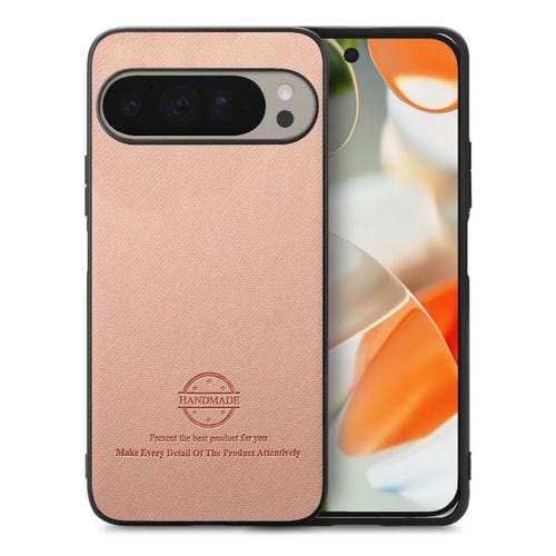 Funda para Teléfono Google Pixel 9 Pro XL con Parte Trasera de Piel y Tejido de Sarga (Rosa)