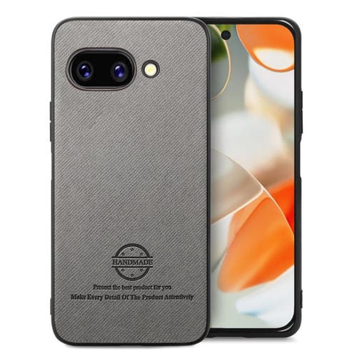 Funda para Teléfono Google Pixel 9A con Parte Trasera de Piel y Tejido de Sarga (Gris)