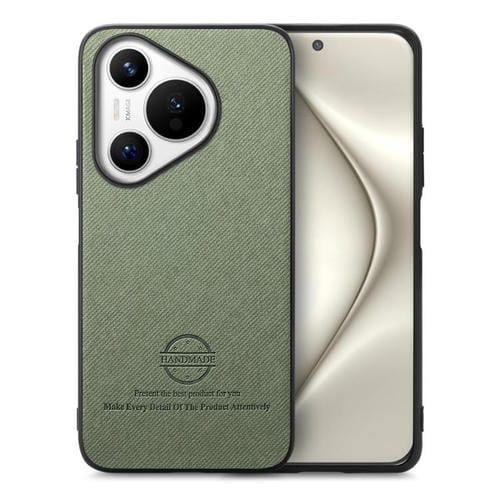 Funda de Piel de Sarga con Parte Trasera de Cuero para Huawei Pura 70 Pro (Verde)
