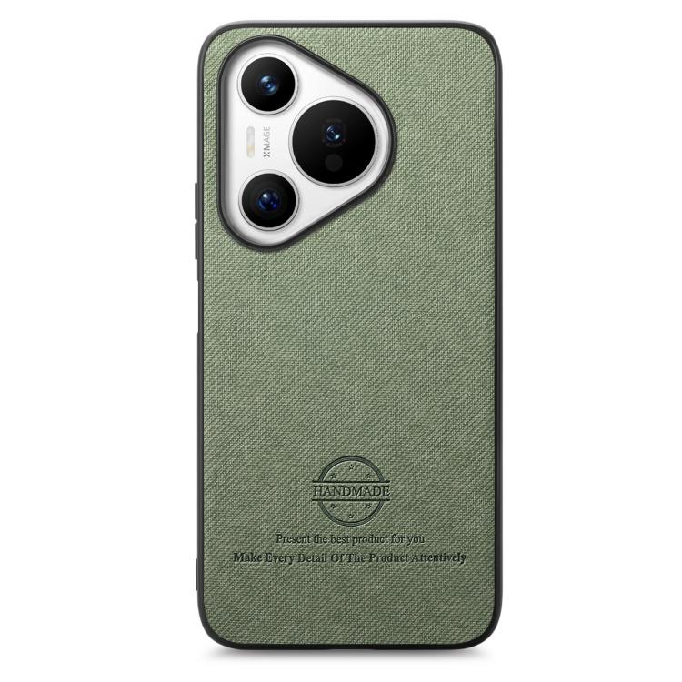 Funda de Piel de Sarga con Parte Trasera de Cuero para Huawei Pura 70 Pro (Verde)