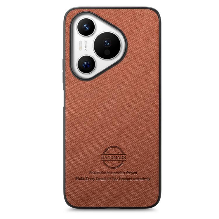 Funda para Teléfono Huawei Pura 70 Pro+ con Parte Trasera de Piel y Tejido de Sarga (Marrón)