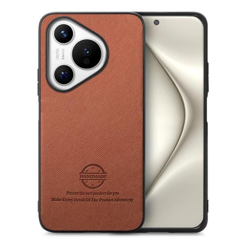 Funda Piel de Sarga con Parte Trasera de Cuero para Huawei Pura 70 Ultra (Marrón)