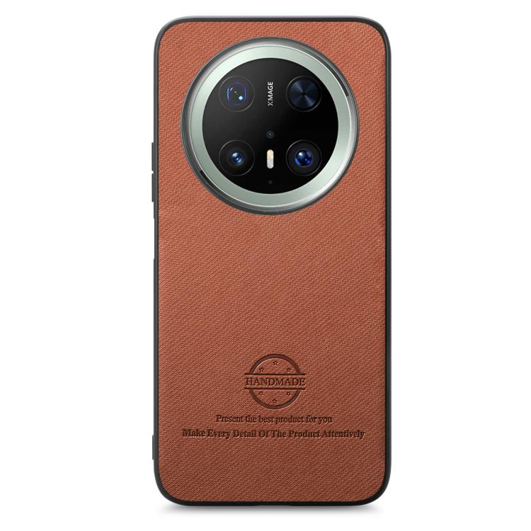 Funda de Piel de Sarga con Parte Trasera de Cuero para Huawei Mate 70 (Marrón)