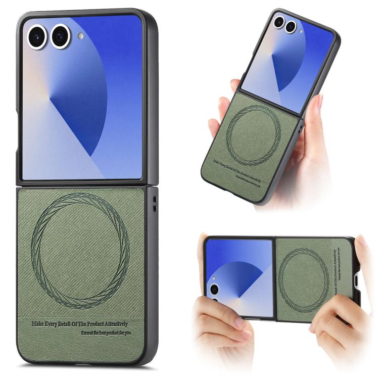 Funda magnética de piel de sarga para Samsung Galaxy Z Flip7 5G (verde)