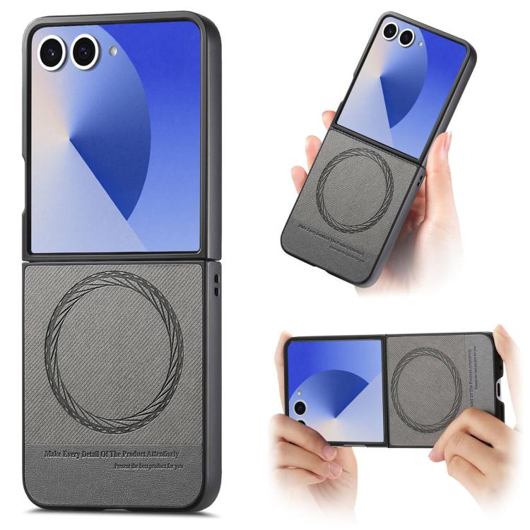 Funda magnética de piel de sarga para Samsung Galaxy Z Flip7 5G (gris)
