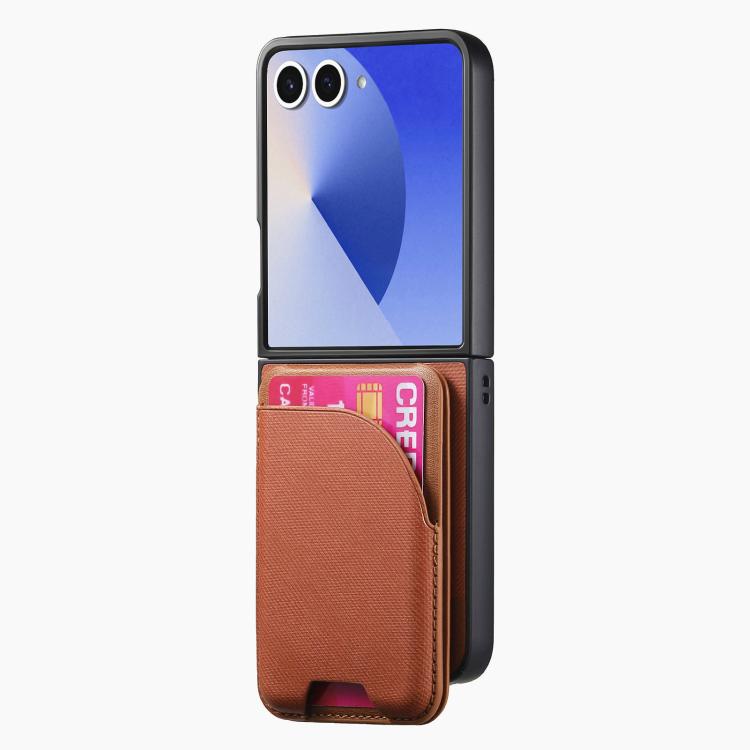 Funda magnética para Samsung Galaxy Z Flip7 5G, de piel y sarga, con tarjetero (marrón)