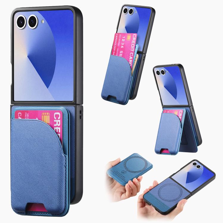 Funda magnética para Samsung Galaxy Z Flip7 5G, de piel y sarga, con tarjetero (azul)
