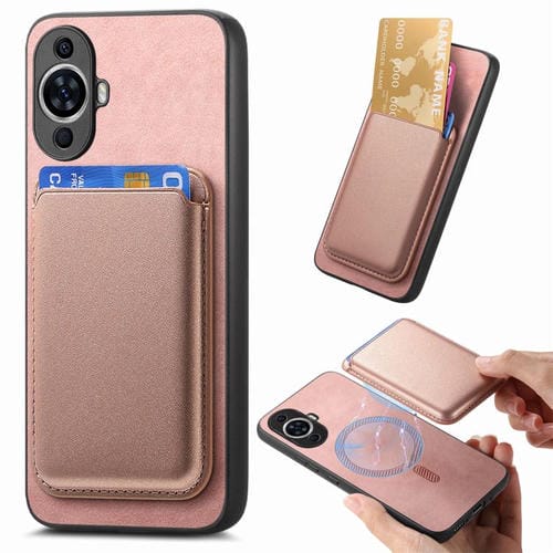 Funda Trasera PU con Tarjetero Magsafe para Huawei Nova 12 (Rosa)