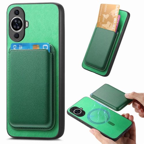 Funda Trasera PU con Tarjetero Magsafe para Huawei Nova 12 (Verde)