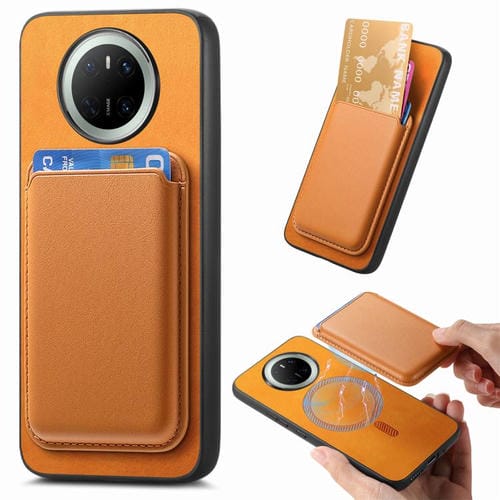 Funda Trasera de PU con Tarjetero Magsafe para Huawei Mate 70 Pro (Amarilla)