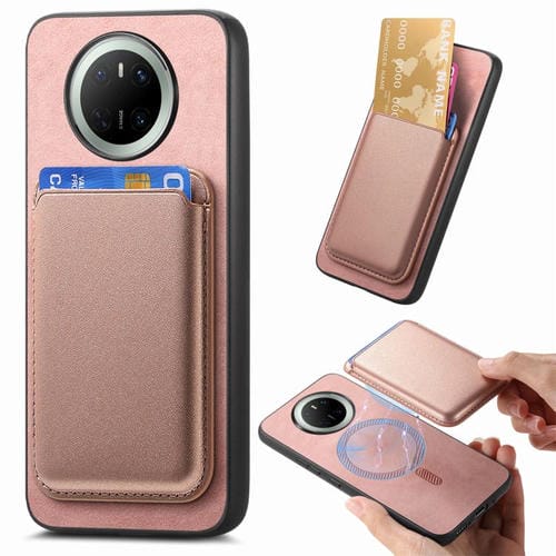 Funda Trasera de PU con Tarjetero Magsafe para Huawei Mate 70 Pro (Rosa)