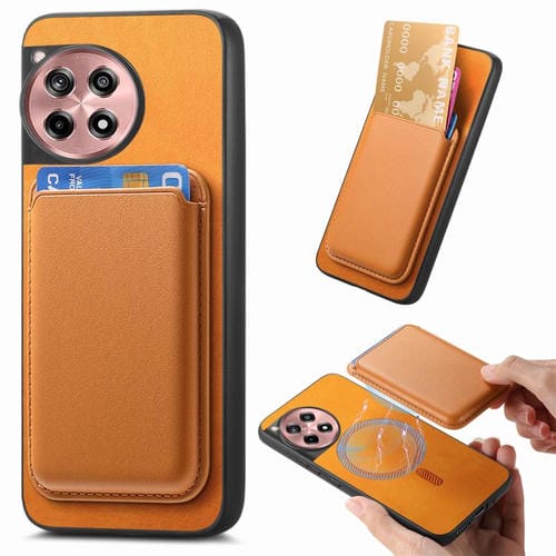 Funda Trasera PU con Tarjetero Magsafe Retro para OnePlus Ace 5/5 Pro (Amarilla)