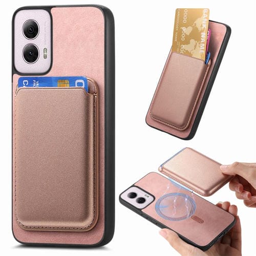 Funda Trasera de PU con Ranuras para Tarjetas Magsafe para Motorola Moto G Stylus 5G (2024) (Rosa)