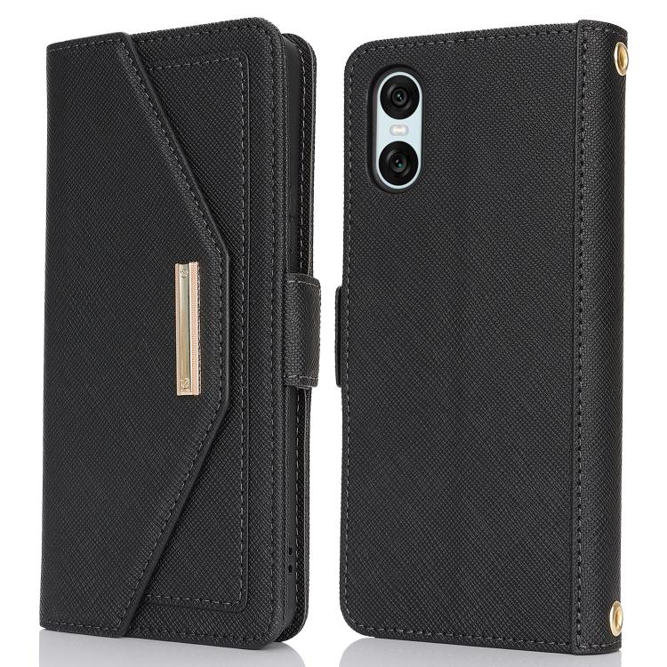 Funda de Cuero con Textura Cruzada y Cordón para Sony Xperia 10 Iv (Negra)