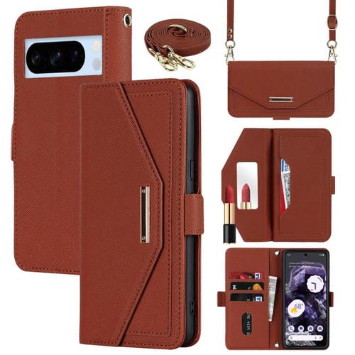 Funda de Cuero con Textura Cruzada y Cordón para Google Pixel 8 Pro (Marrón)