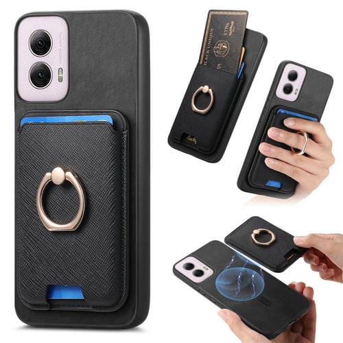 Funda para Motorola Moto G Power 5G (2024) con Ranuras para Tarjetas y Anillo de Cuero (Negro)