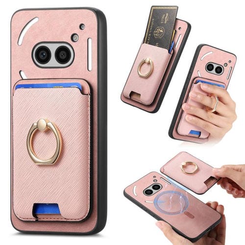 Funda para Teléfono cmf 1 Retro Cross Cuero con Anillo y Ranuras Magsafe (Rosa)