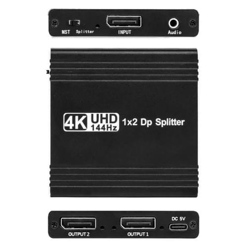 Extractor de Audio FD 1X2 4K 144Hz Divisor DisplayPort 1.4 Concentrador MST Doble DisplayPort Enchufe UE