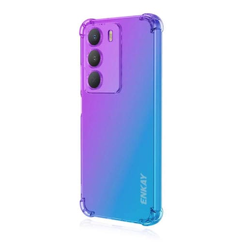 Funda de TPU con Diseño de Sombrero y Bolsa de Aire Degradado Enkay Hat-Prince para Realme 14X Global (Morado y Azul)