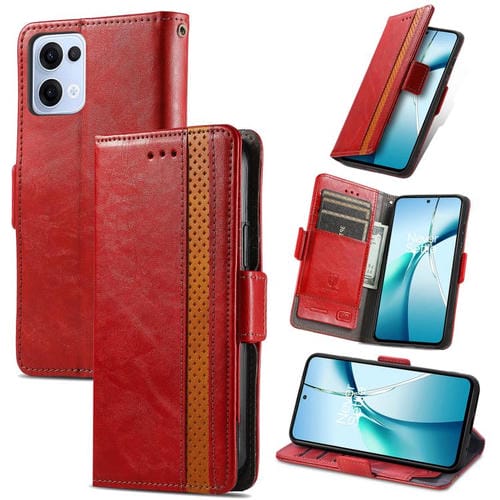 Funda de Cuero con Doble Hebilla Magnética para Oppo Reno 13 (Roja)