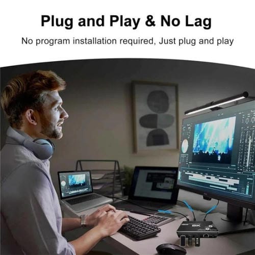 Adaptador Concentrador USB 3.0 K1 2 Puertos HDcp 2.3 RJ45 4K 120 Hz HDMI 2.0B USB-C Conmutador KVM (Negro)