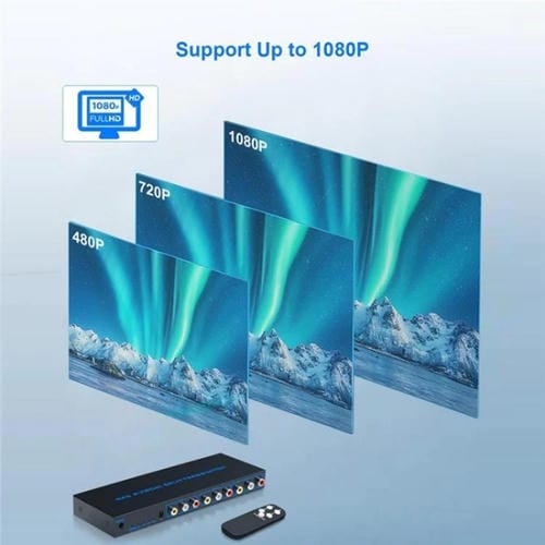 Conmutador AV Compuesto RCA 4 Entradas 3 Salidas Caja Divisora Señal Audio Vídeo Enchufe Europeo