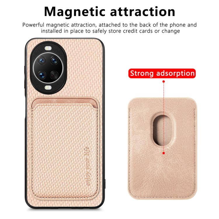 Funda de cuero de fibra de carbono con tarjetero Magsafe para Huawei Nova 14 (caqui)