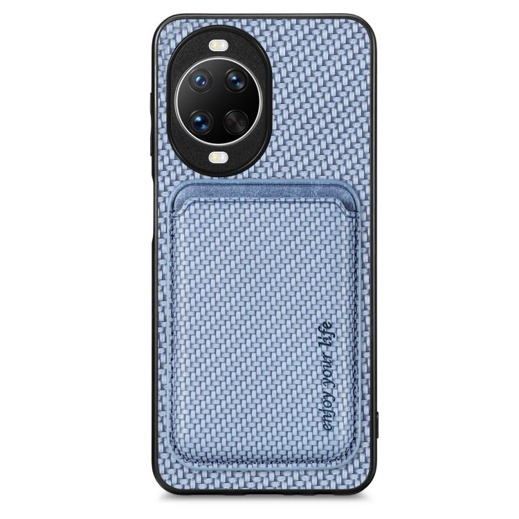 Funda de cuero de fibra de carbono con tarjetero Magsafe para Huawei Nova 14 Pro (azul)