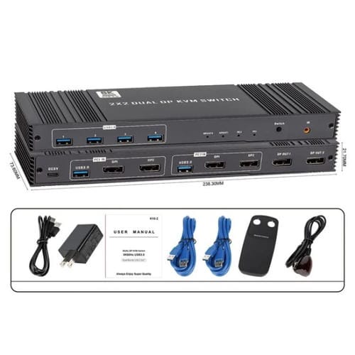 Conmutador KVM K10-2 para dos computadoras y monitores USB 3.0, salida DP dual 8K 60 Hz, versión 2X2 2.1, enchufe UE