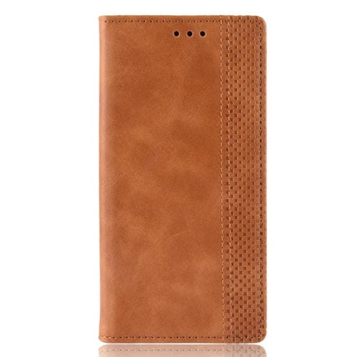 Funda de Cuero con Tapa Horizontal con Textura de Caballo Loco Retro con Hebilla Magnética para Xiaomi Redmi 7A, con Soporte, Ranuras para Tarjetas y Marco de Fotos (Marrón)
