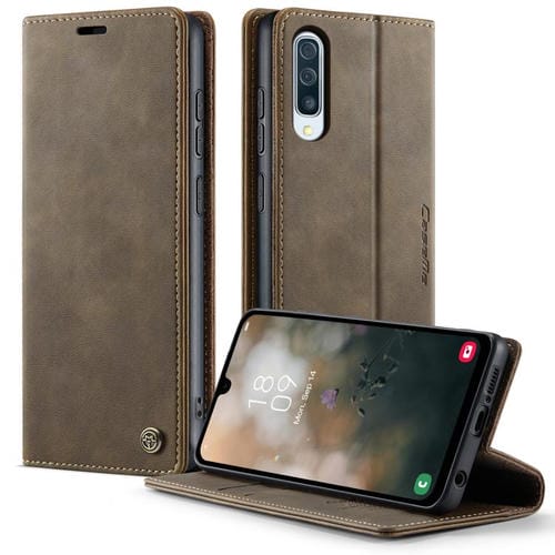 Funda CaseMe 033 para Samsung Galaxy A50s/A30s, forro de piel de becerro, microfibra y bloqueo RFID (café)