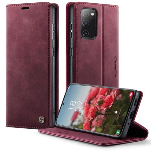 Funda CaseMe 033 para Samsung Galaxy S20 FE, forro de piel de becerro, microfibra, con bloqueo RFID (roja)