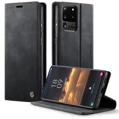 Funda CaseMe 033 para Samsung Galaxy S20 Ultra, forro de piel de becerro, microfibra y bloqueo RFID (negra)