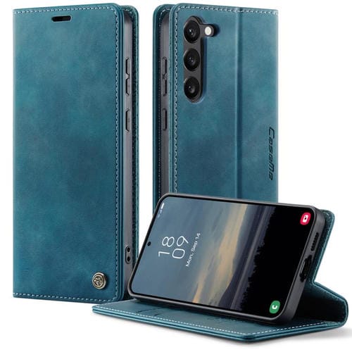 Funda CaseMe 033 para Samsung Galaxy S23 5G, forro de piel de becerro, microfibra y bloqueo RFID (verde)