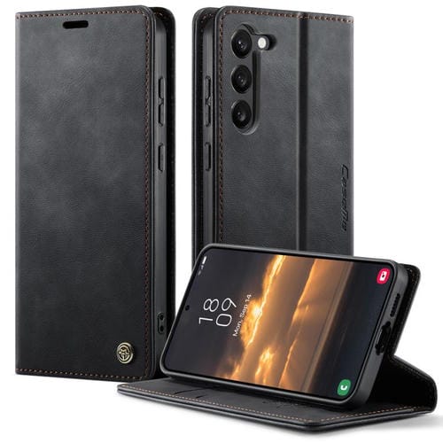 Funda CaseMe 033 para Samsung Galaxy S23+ 5G, forro de piel de becerro, microfibra, con bloqueo RFID (negra)