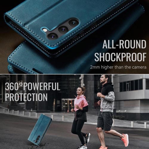 Funda CaseMe 033 para Samsung Galaxy S23+ 5G, forro de piel de becerro, microfibra, con bloqueo RFID (verde)