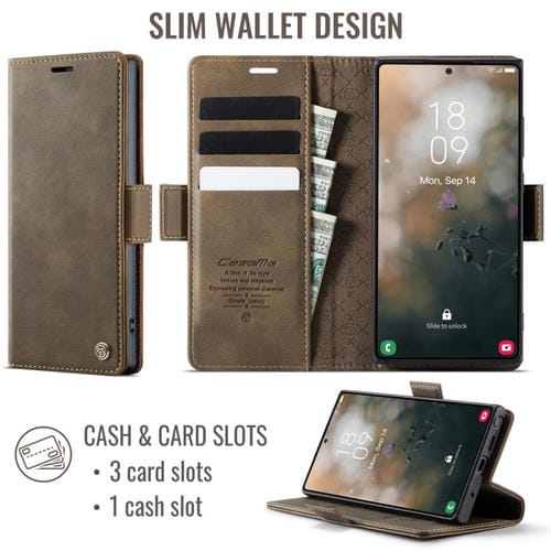 Funda CaseMe 033 para Samsung Galaxy Note10+, forro de piel de becerro, microfibra y bloqueo RFID (café)