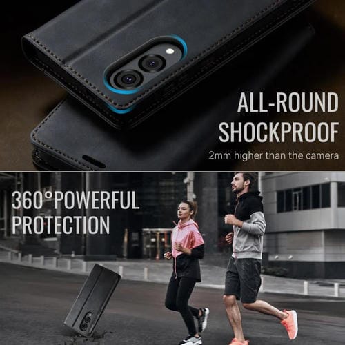 Funda para Samsung Galaxy S25 Edge CaseMe 033 con forro de piel de becerro, microfibra y bloqueo RFID (negra)