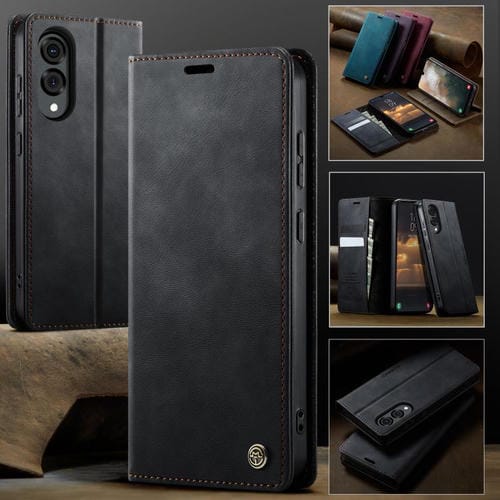 Funda para Samsung Galaxy S25 Edge CaseMe 033 con forro de piel de becerro, microfibra y bloqueo RFID (negra)