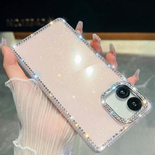 Funda de TPU con purpurina y diamantes de imitación para Samsung Galaxy A07 5G, anticaídas, con 4 esquinas (rosa claro)