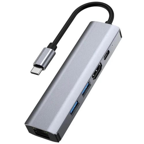 Adaptador Tipo-C 2403 Hub USB 5 en 1 RJ45 100M USB3.0 USB2.0 4K/30Hz HD PD100W