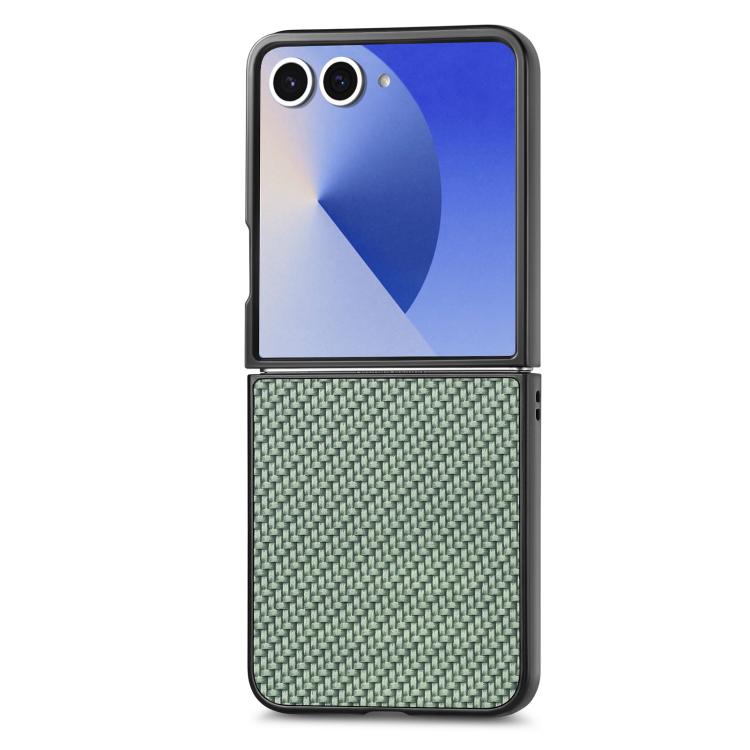 Funda trasera de cuero con textura de fibra de carbono para Samsung Galaxy Z Flip 7 5G (verde)