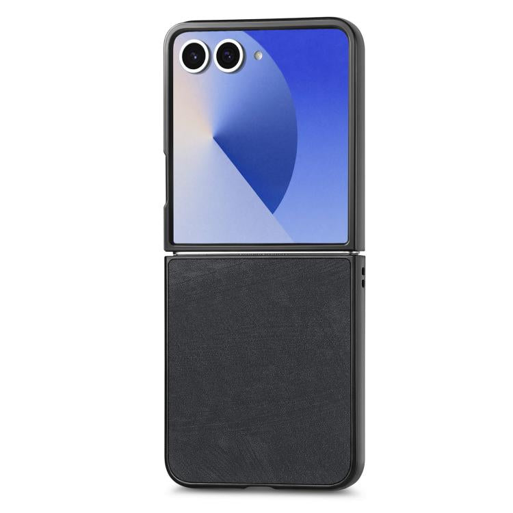 Funda trasera de cuero vintage para Samsung Galaxy Z Flip 7 5G (negro)