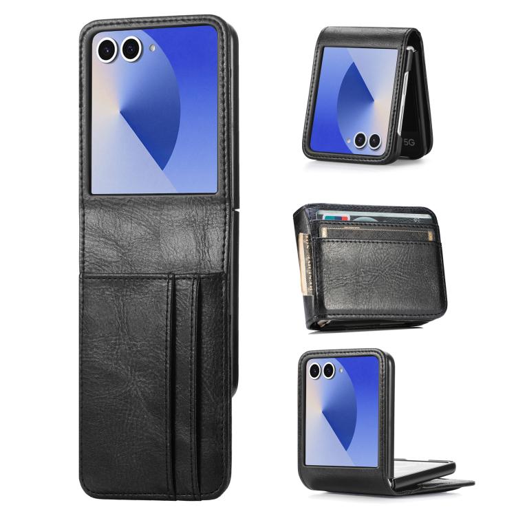 Funda de cuero con ranura para tarjetas y tapa vertical para Samsung Galaxy Z Flip7 5G (negro)