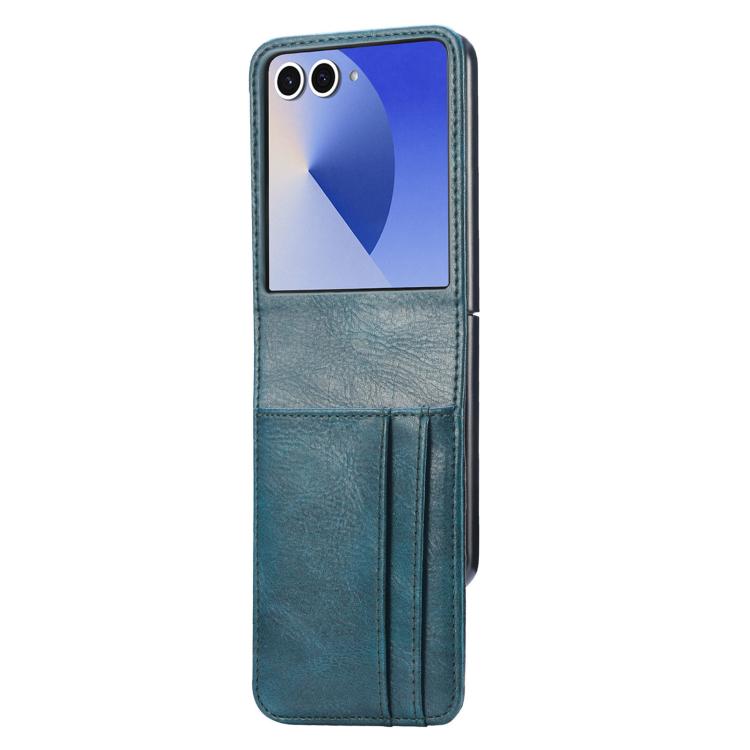 Funda de cuero con ranura para tarjetas y tapa vertical para Samsung Galaxy Z Flip7 5G (verde)