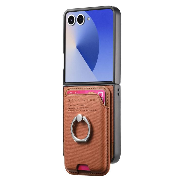 Funda de tela sarga con anillo magnético para Samsung Galaxy Z Flip7 5G (marrón)