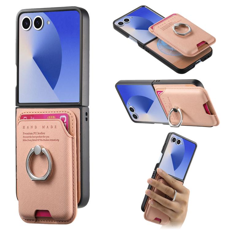 Funda de tela sarga con anillo magnético para Samsung Galaxy Z Flip7 5G (rosa)