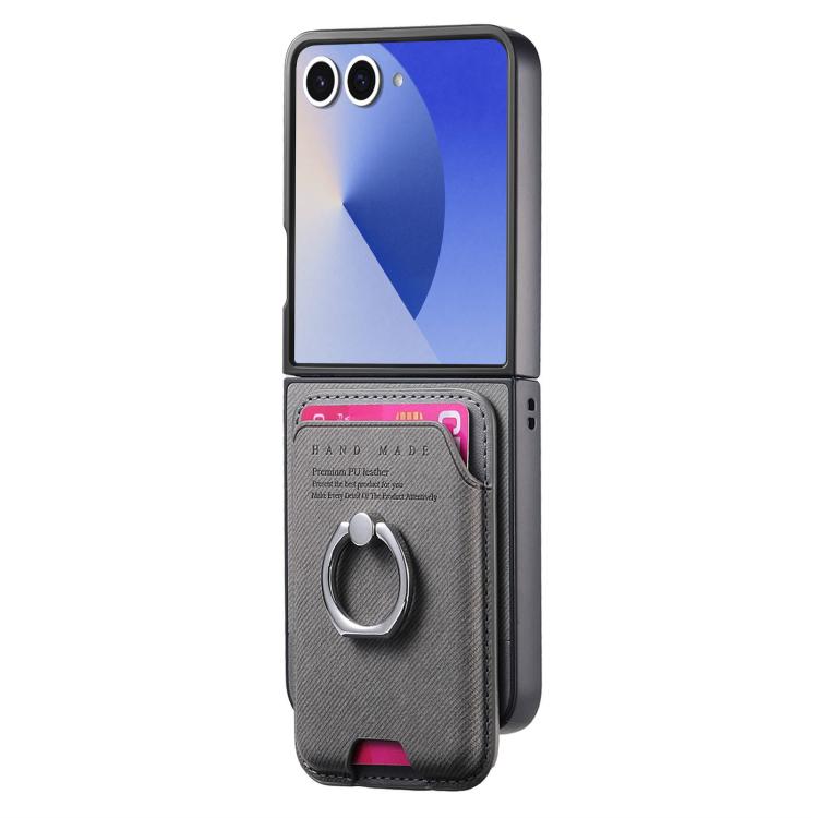 Funda de tela sarga con anillo magnético para Samsung Galaxy Z Flip7 5G (gris)
