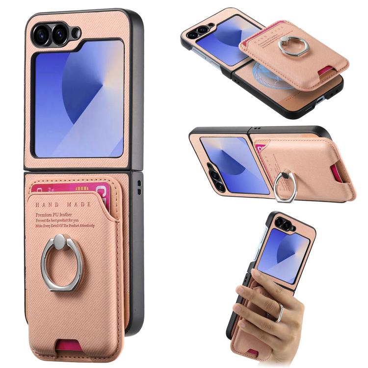 Funda de tela sarga con anillo magnético para Samsung Galaxy Z Flip6 5G (rosa)